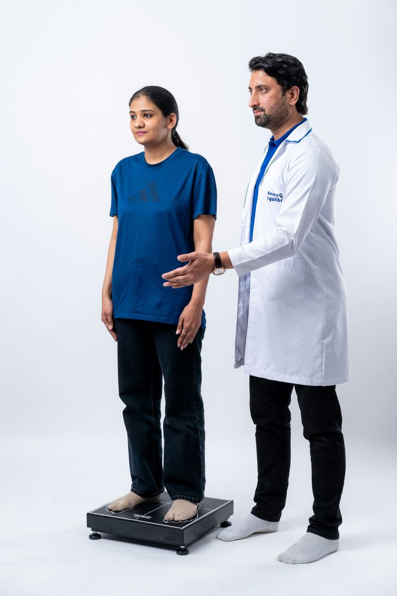 Clinician performing a balance assessment